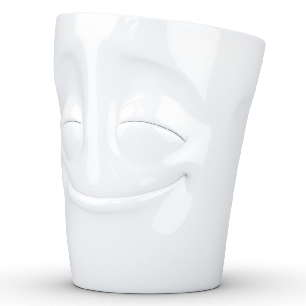FiftyEight Henkelbecher Mug Vergnügt weiss